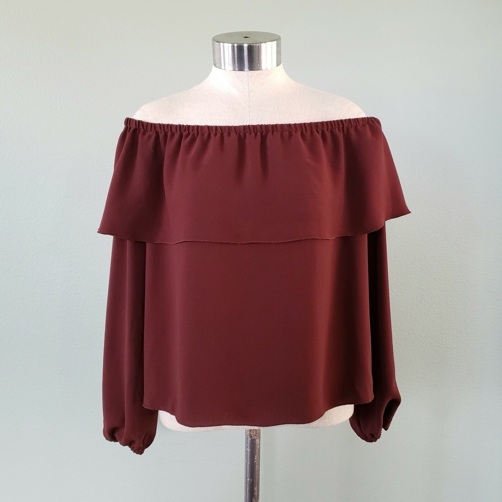 Aritzia Wilfred Morel Off the Shoulder Top Women's Size XS Chocolate Brown EUC